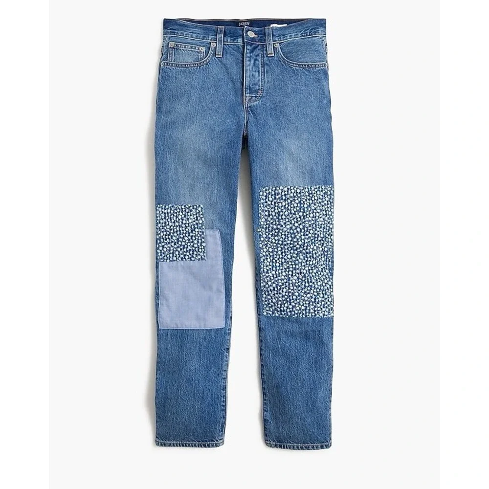 J.Crew Premium Slim Boyfriend Patched Denim Jeans Size 31 Petite Cotton NEW